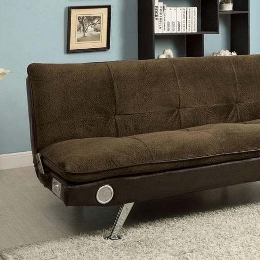 GALLAGHER Dark Brown/Chrome Futon Sofa w/ Bluetooth Speaker, Brown - Big's Furniture (NV) - Multi Location