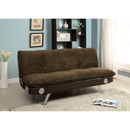 GALLAGHER Dark Brown/Chrome Futon Sofa w/ Bluetooth Speaker, Brown - Big's Furniture (NV) - Multi Location