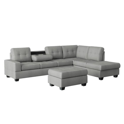 9507GRY3OT - (3)3-Piece Reversible Sectional with Drop-Down Cup Holders and Storage Ottoman - Big's Furniture (NV) - Multi Location