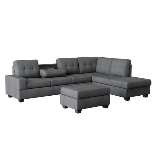 9507DGY3OT - (3)3-Piece Reversible Sectional with Drop-Down Cup Holders and Storage Ottoman - Big's Furniture (NV) - Multi Location