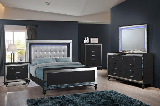 New Classic Furniture Valentino Twin Lighted Panel Bed in Black - Big's Furniture (NV) - Multi Location