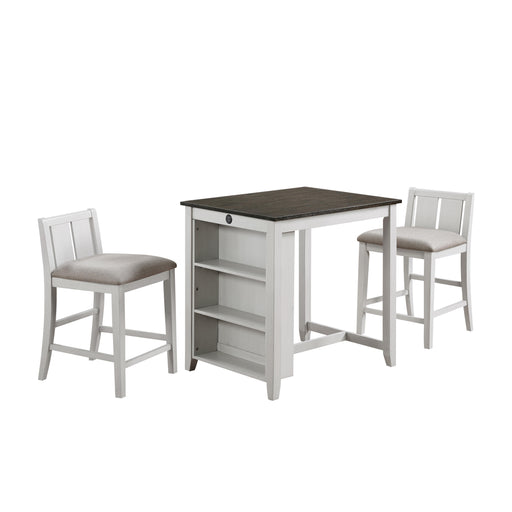 HESTON 36" STORAGE COUNTER TABLE SET W/2 CHAIRS-WHITE/GRAY - Big's Furniture (NV) - Multi Location