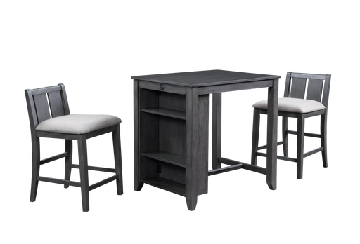 HESTON 36" STORAGE COUNTER TABLE SET W/2 CHAIRS-GRAY - Big's Furniture (NV) - Multi Location