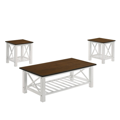 VESTA COFFEE TABLE & 2 END TABLE SET-TWO TONE CREME/BROWN - Big's Furniture (NV) - Multi Location