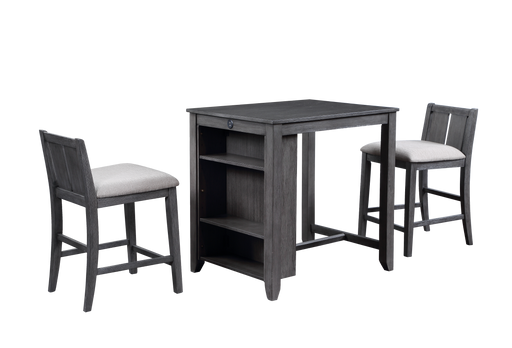 HESTON 36" STORAGE COUNTER TABLE SET W/2 CHAIRS-GRAY - Big's Furniture (NV) - Multi Location