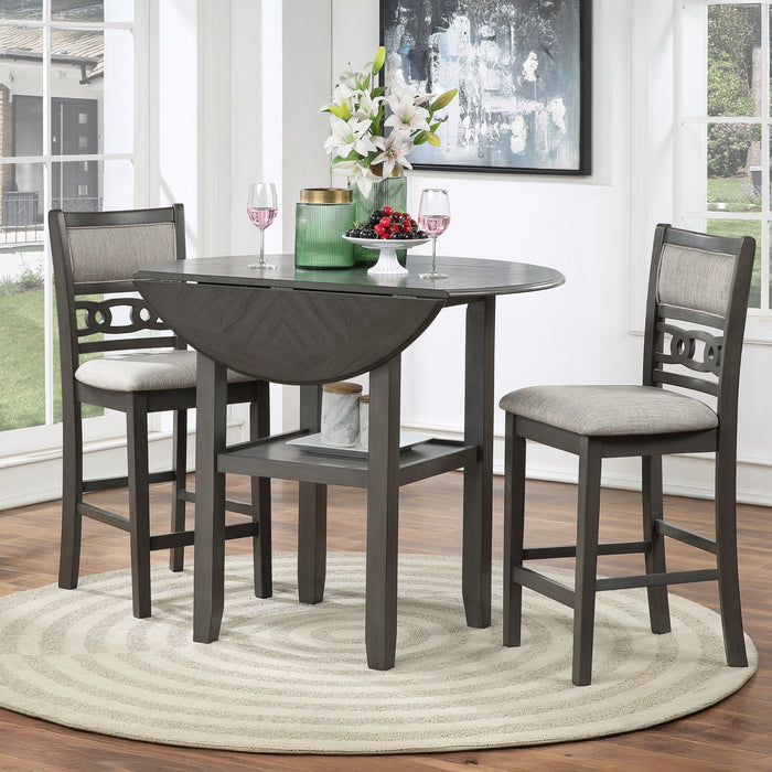 Gia 3 Pc 42" Counter Drop Leaf Table & 2 Chairs-Gray
