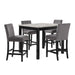 Celeste 5Pc 42" Marble Finish Counter Table & 4 Chairs-Gray