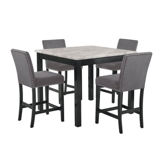 Celeste 5Pc 42" Marble Finish Counter Table & 4 Chairs-Gray