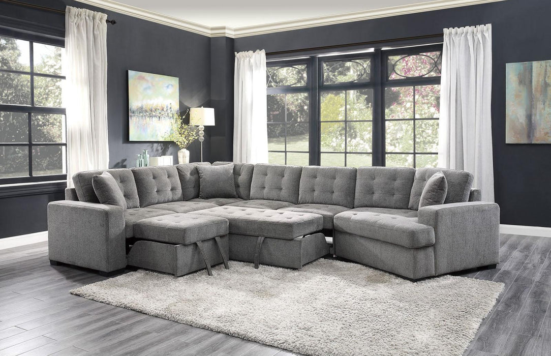 Logansport Left Side 2-Seater with Pull-out Ottoman and 1 Pillow in Gray 9401GRY-2L - Big's Furniture (NV) - Multi Location