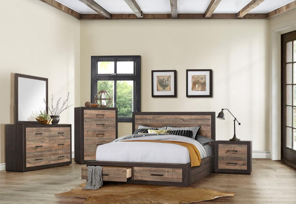 Miter Queen Platform Bed with Footboard Storage in Rustin Mahogany & Dark Ebony 1762-1 - Big's Furniture (NV) - Multi Location