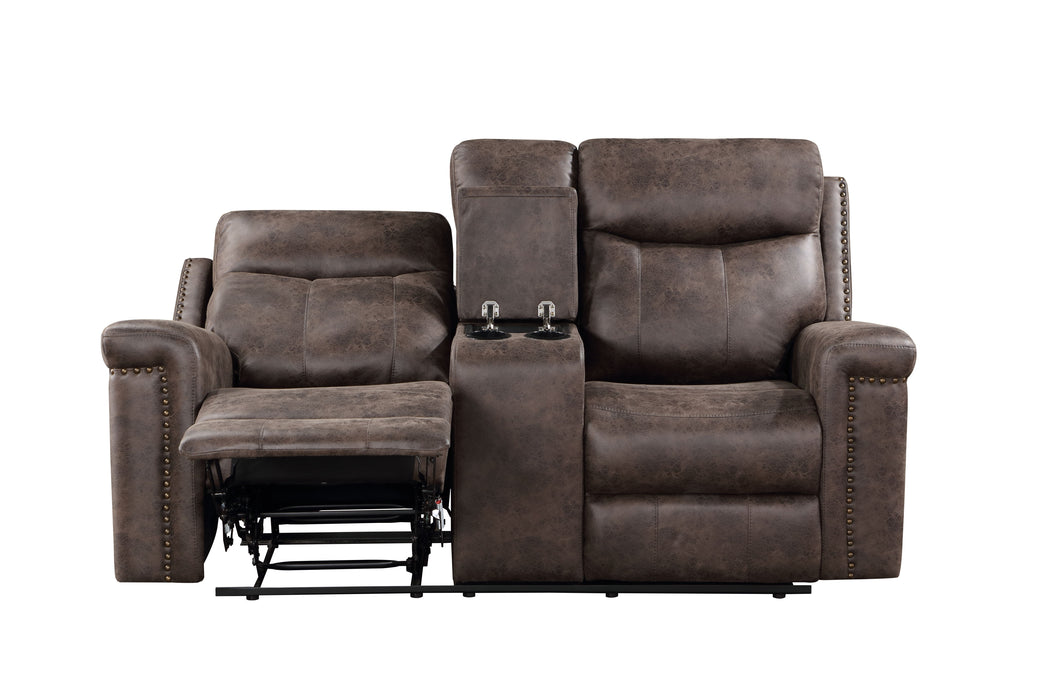 Quade Console Loveseat W/ Dual Recliners-Mocha