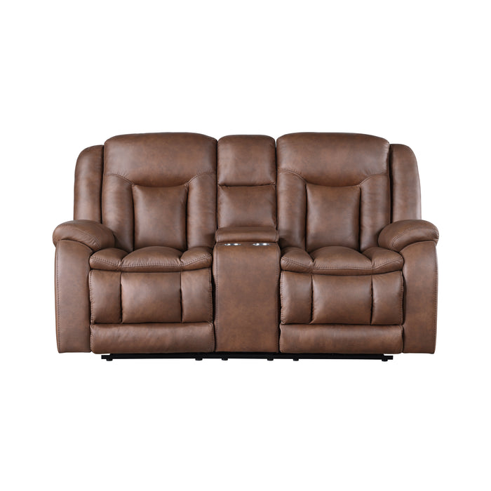 Morello Console Loveseat W/ Dual Recliners-Brown