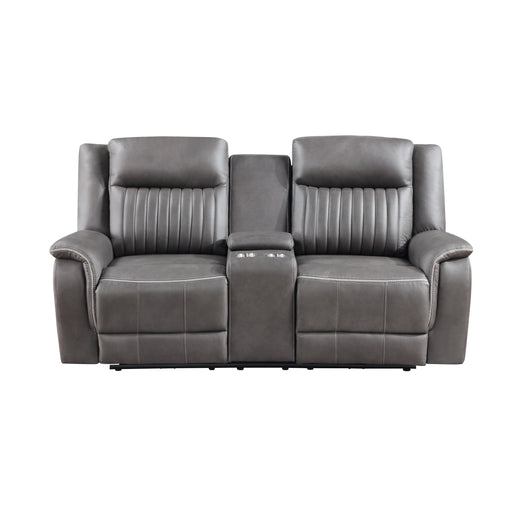 Enzo Console Loveseat W/ Dual Recliners--Gray