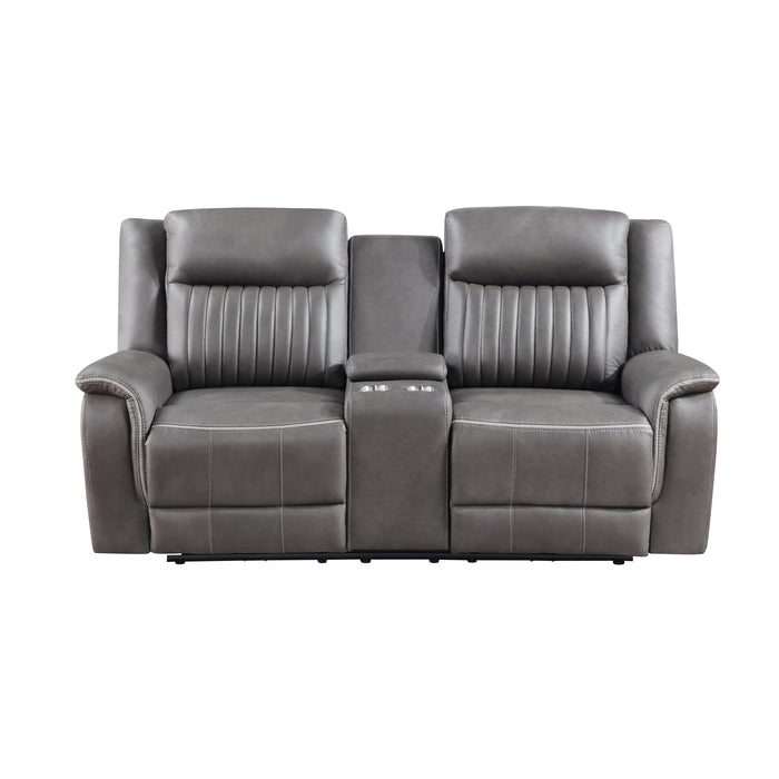 Enzo Console Loveseat W/ Dual Recliners--Gray