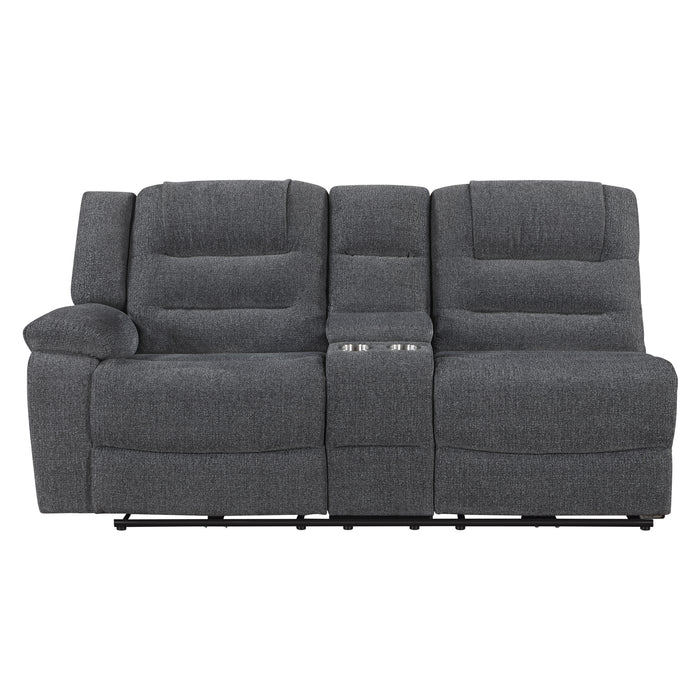 Redondo Laf Console Loveseat W/ 2 Recliners-Dk Gray