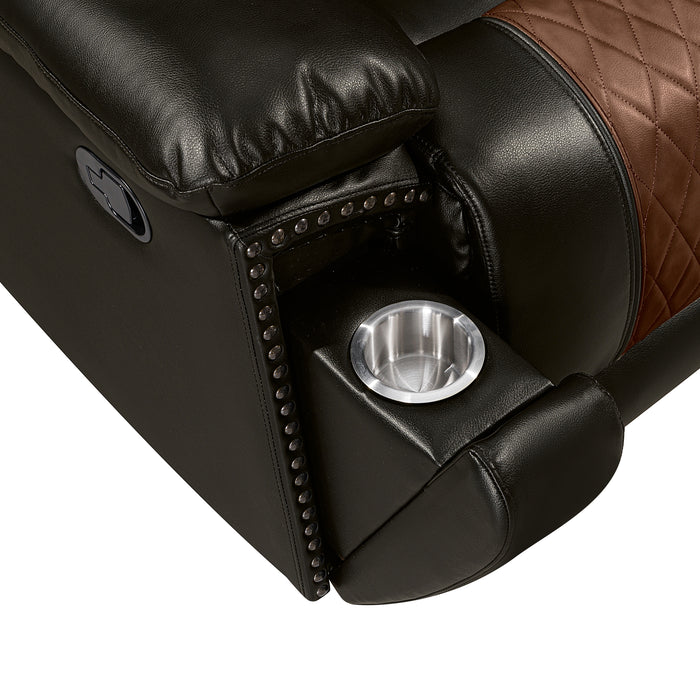 Nikko Console Loveseat W/ Dual Recliners-Brown